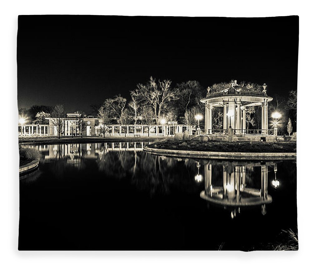 Bandstand Fleece Blanket featuring the photograph Pagoda Circle at Night by Randall Allen