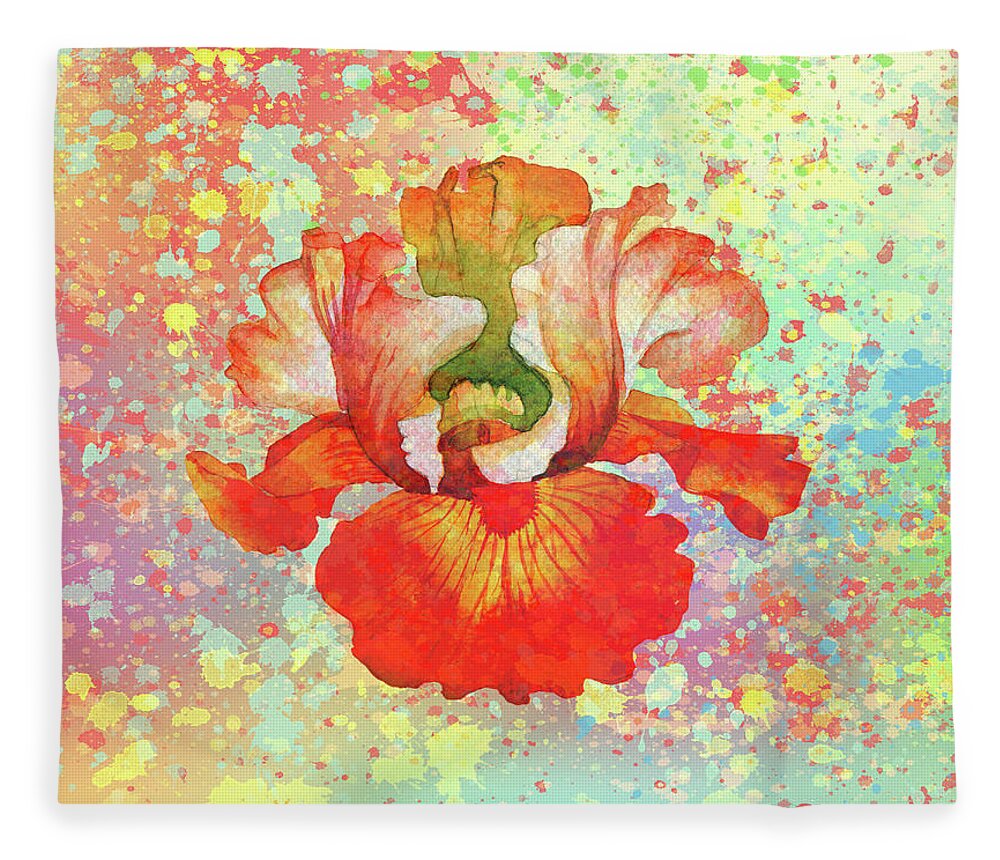 Iris Fleece Blanket featuring the digital art Paint Splattered Iris by Rosalie Scanlon