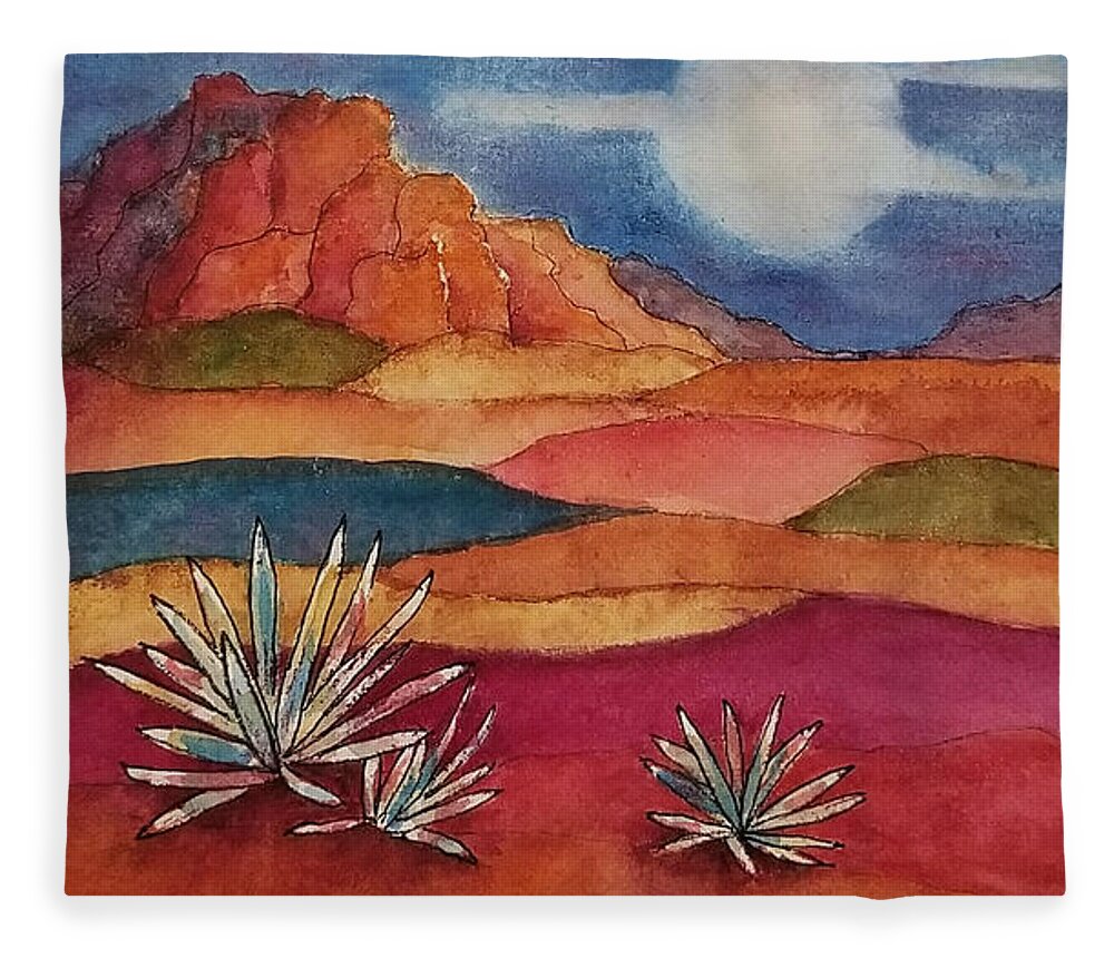 Landscape Fleece Blanket featuring the mixed media Painted Desert by Terry Ann Morris