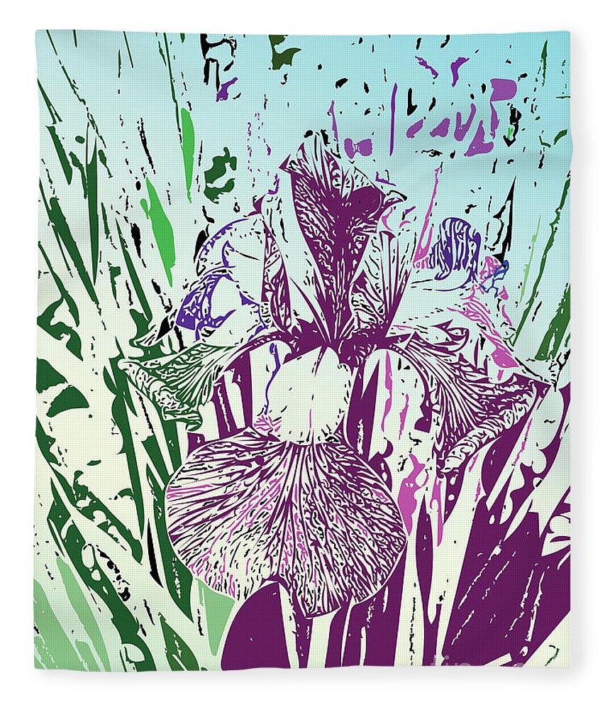 Iris Fleece Blanket featuring the digital art Painted Iris by Bentley Davis
