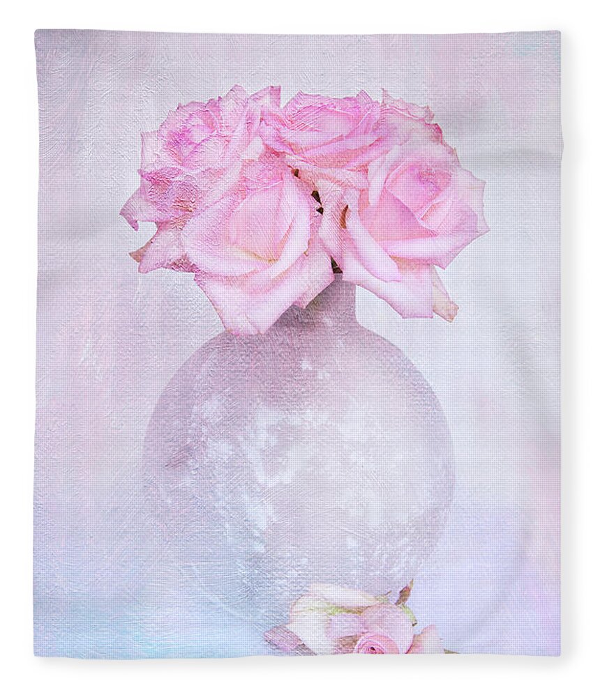 Contemporary Still Life Fleece Blanket featuring the photograph Painted Roses by Theresa Tahara