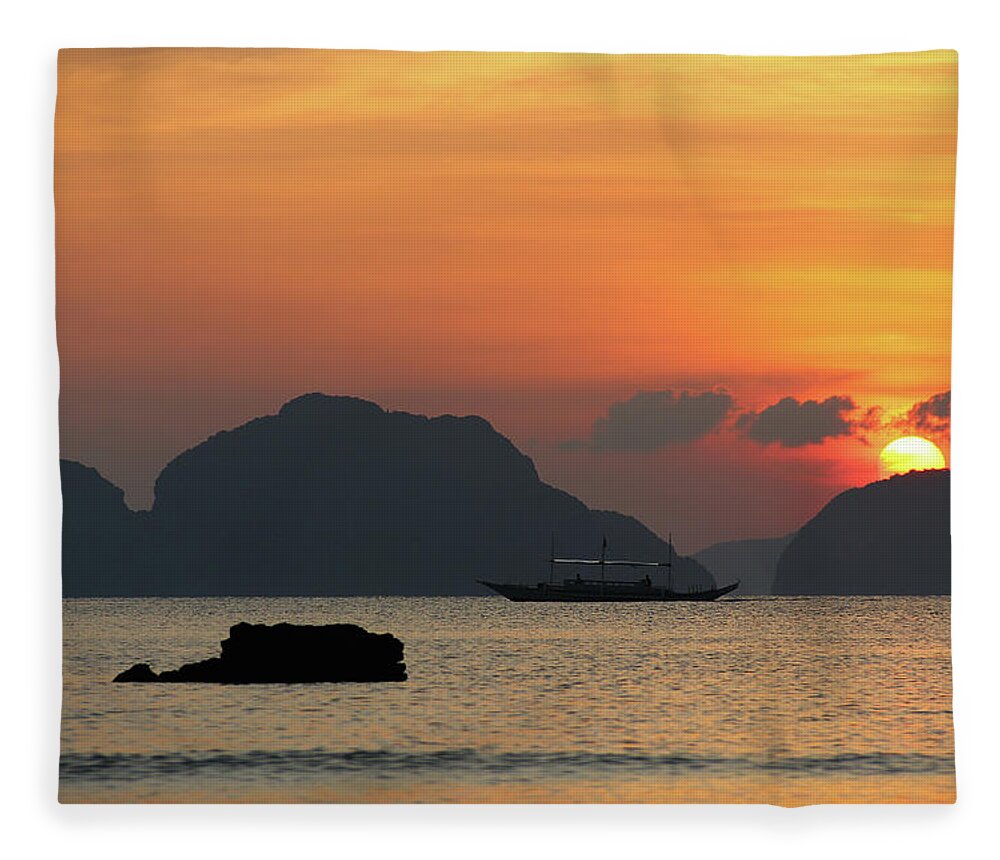 Summer Fleece Blanket featuring the photograph Palawan Sunset by Josu Ozkaritz