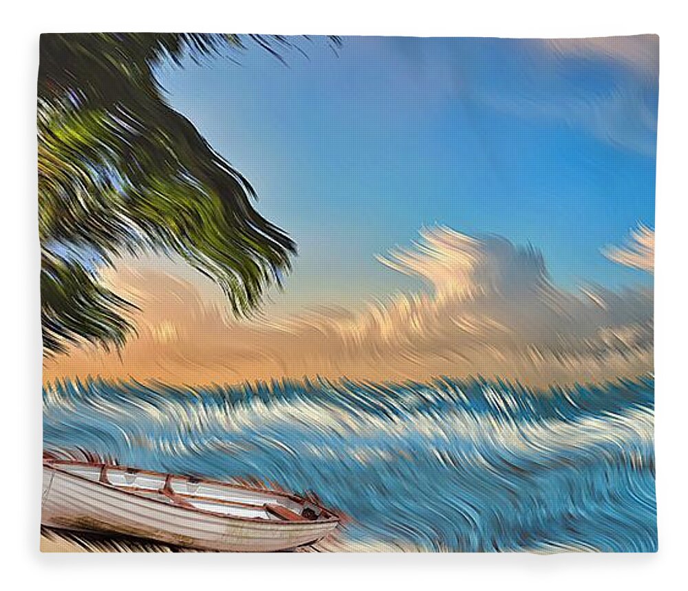 Palm Trees and a Boat Fleece Blanket
