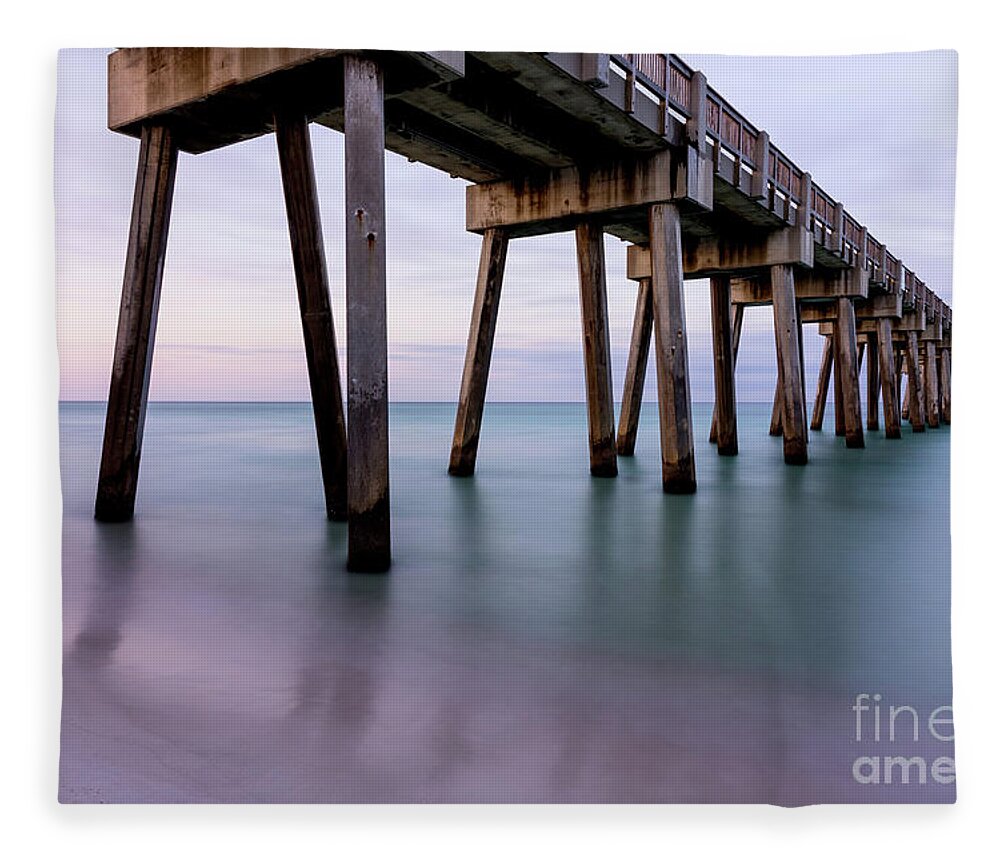 Panama City Beach Fleece Blanket featuring the photograph Panama Beach Florida Pier Dawn by Jennifer White