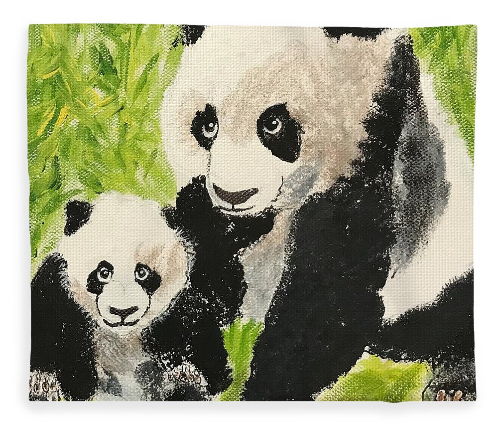 Pets Fleece Blanket featuring the painting Pandas by Kathie Camara