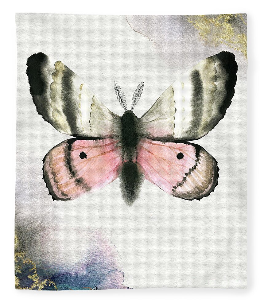 Pandora Moth Fleece Blanket featuring the painting Pandora Moth by Garden Of Delights