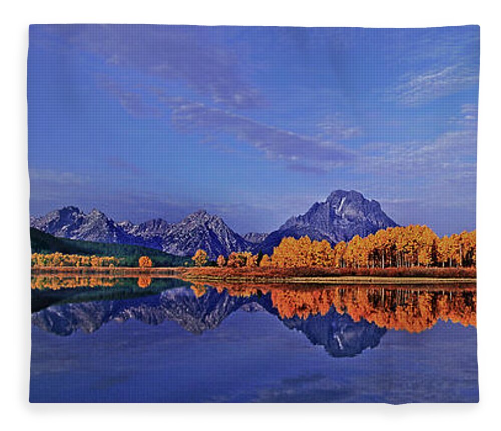 Dave Wellling Fleece Blanket featuring the photograph Panorama Fall Morning Oxbow Bend Grand Tetons by Dave Welling
