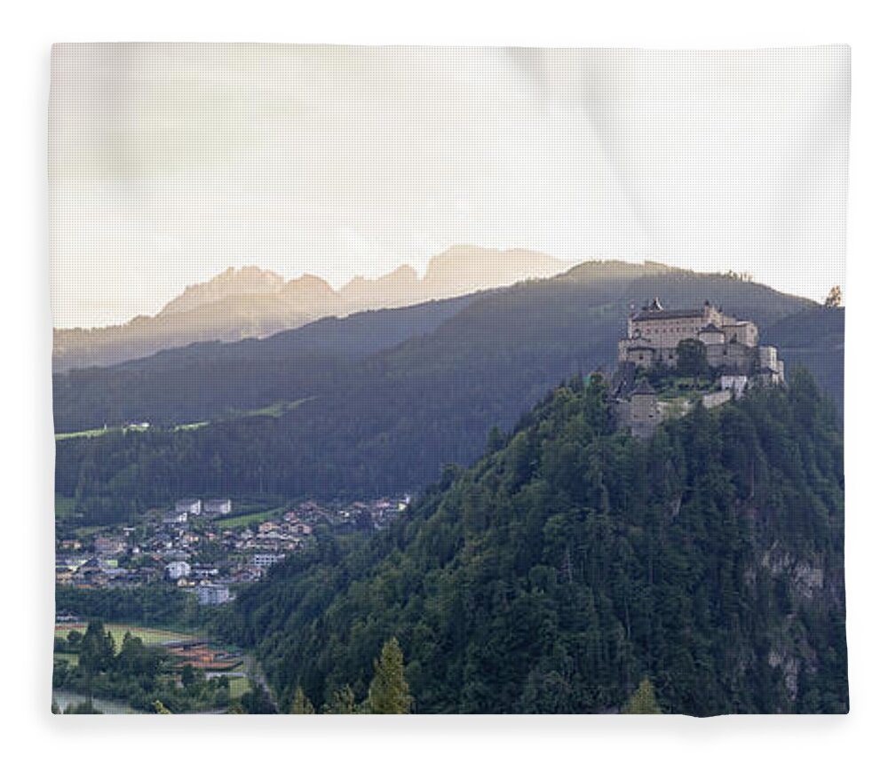 European Fleece Blanket featuring the photograph Panorama of Hohenwerfen Castle by Vaclav Sonnek