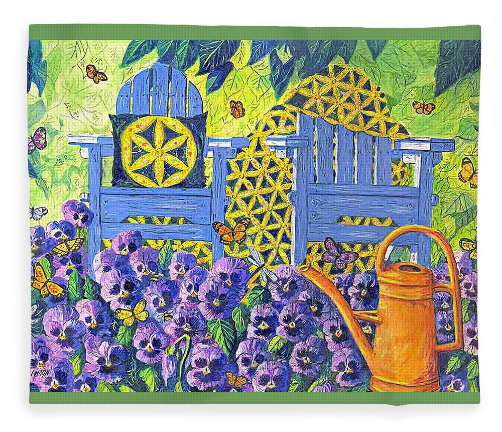 Purple Pansies Fleece Blanket featuring the painting Pansy Quilt Garden by Diane Phalen