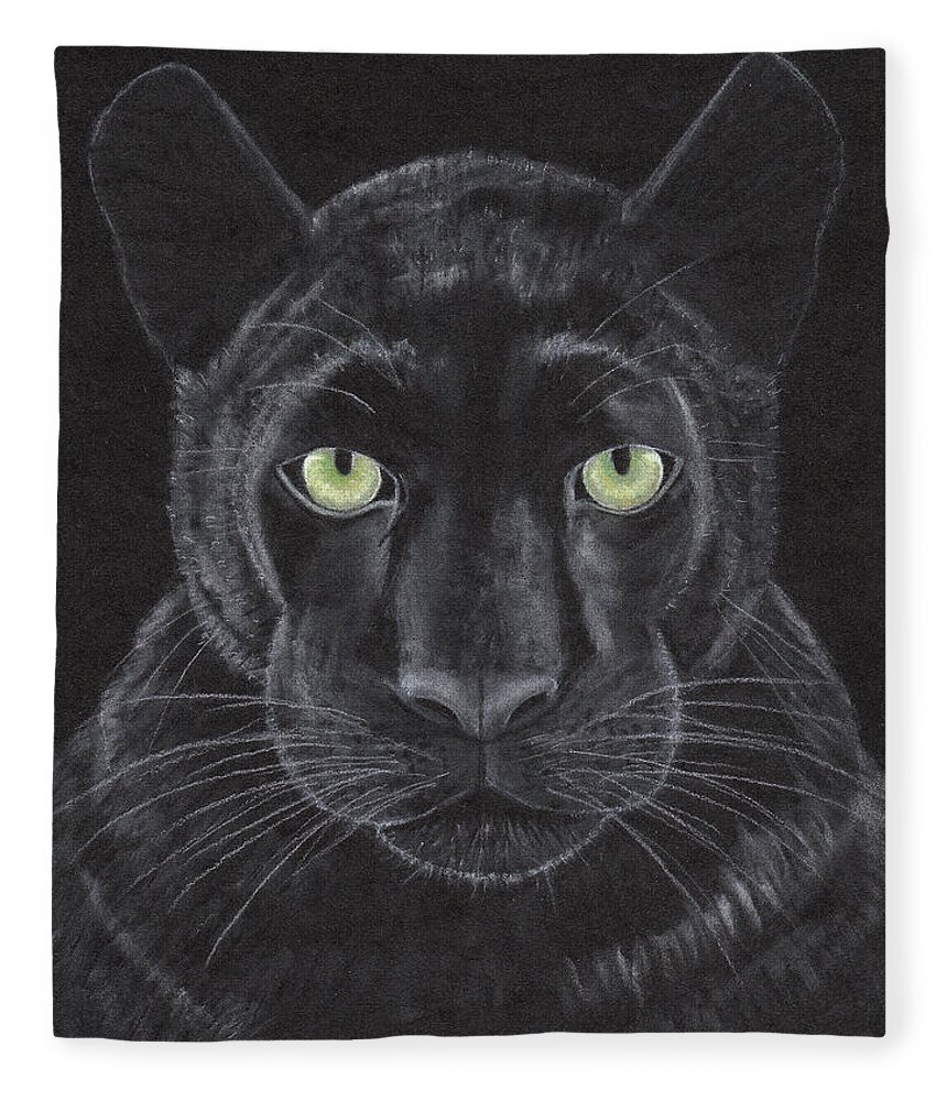 Panther Fleece Blanket featuring the drawing Panther Noir by Nicole I Hamilton