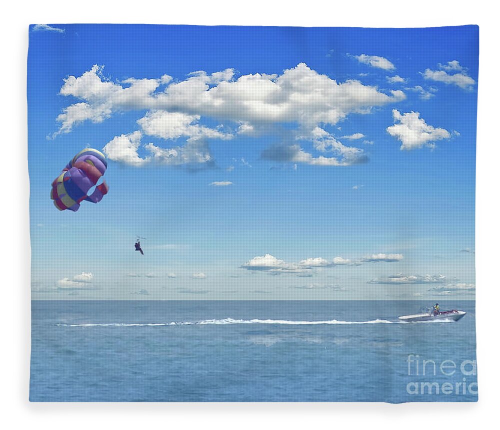 Digital Art Fleece Blanket featuring the photograph Paragliding Benidorm Spain cloudy day by Pics By Tony