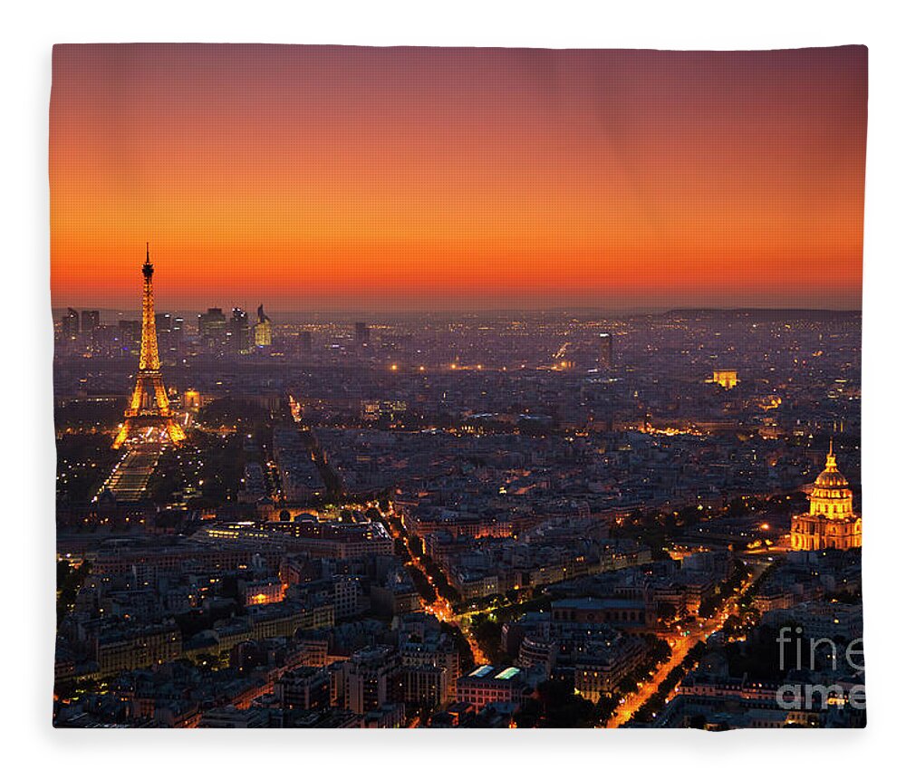 Paris Skyline Fleece Blanket featuring the photograph Paris Skyline at Sunset by Neale And Judith Clark