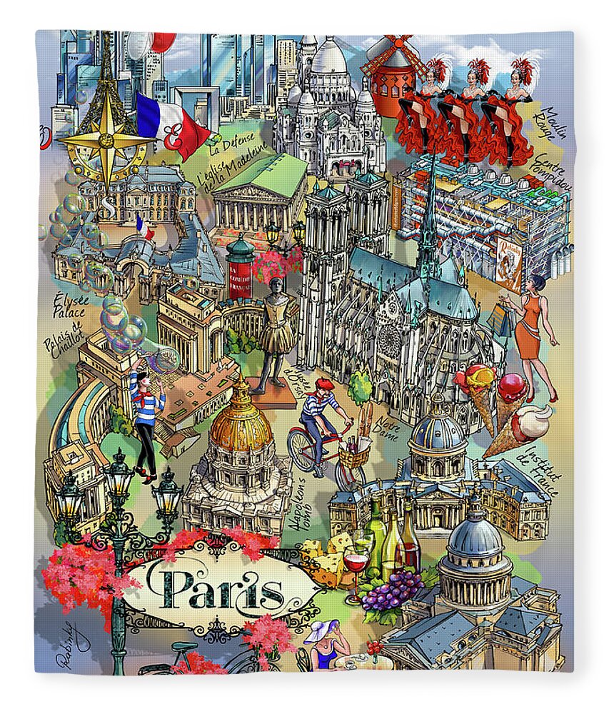 Paris Fleece Blanket featuring the digital art Paris Theme - II by Maria Rabinky