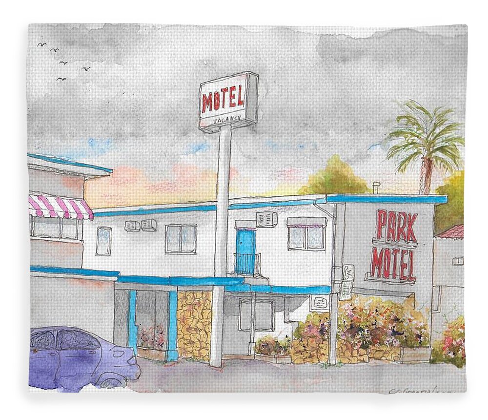 Park Motel Fleece Blanket featuring the painting Park Motel in Studio City, California by Carlos G Groppa