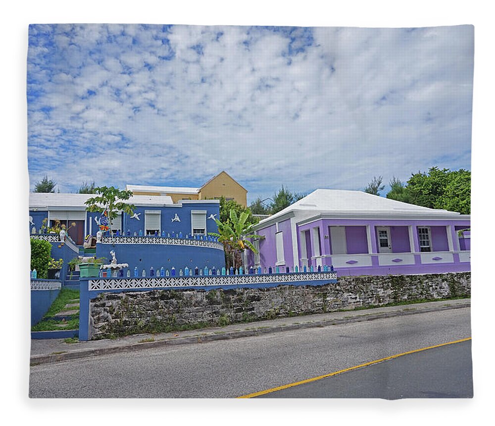 Bermuda Fleece Blanket featuring the photograph Pastel houses of Bermuda by Yvonne Jasinski