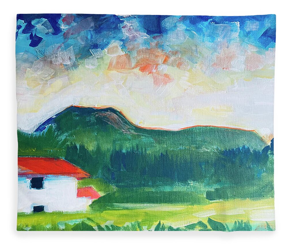 Sky Fleece Blanket featuring the painting Pasture Land, Ecuador by Suzanne Giuriati Cerny