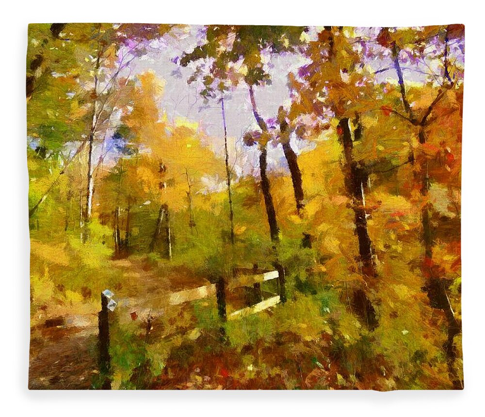 Autumn Fleece Blanket featuring the mixed media Path into November by Christopher Reed