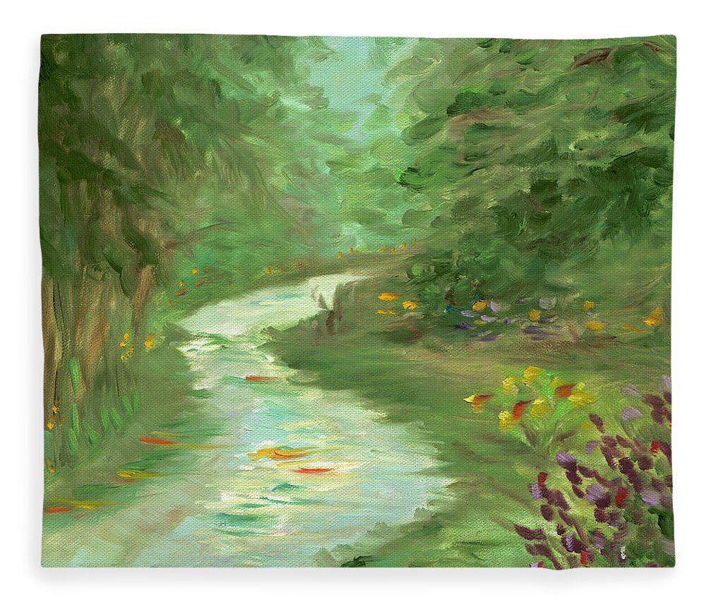 Path Fleece Blanket featuring the painting Path to Serenity by Juliette Becker