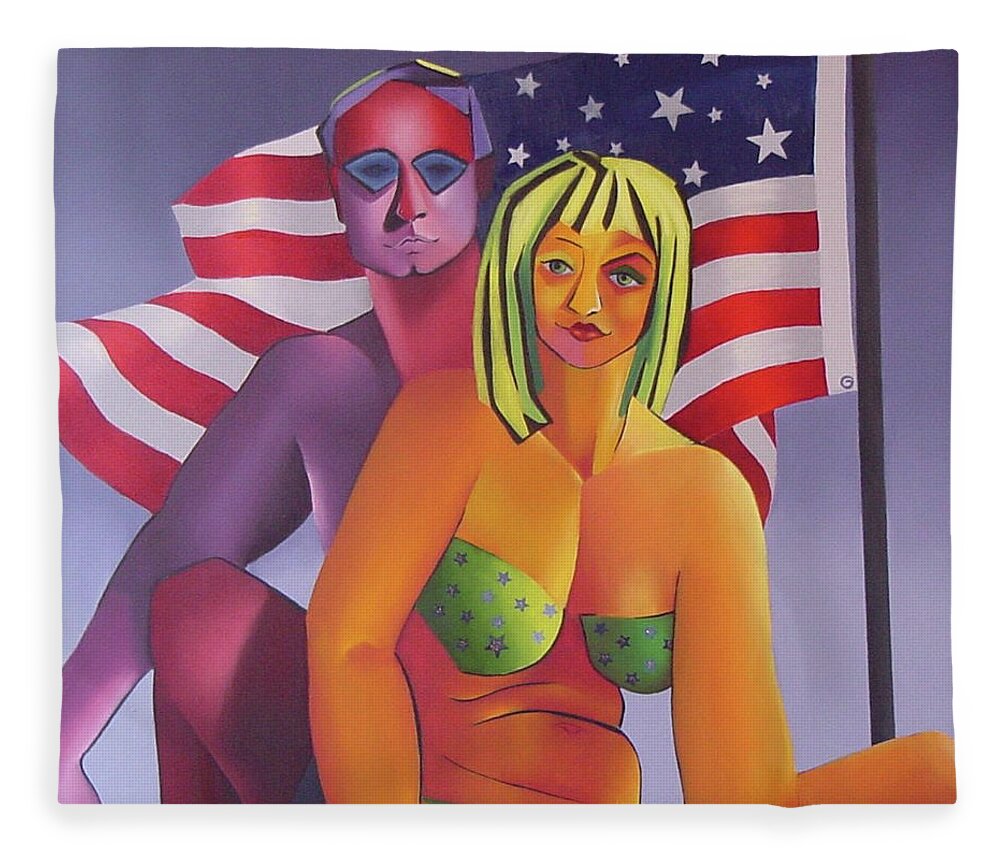 Figurative Fleece Blanket featuring the painting Patriotic Couple by Karin Eisermann