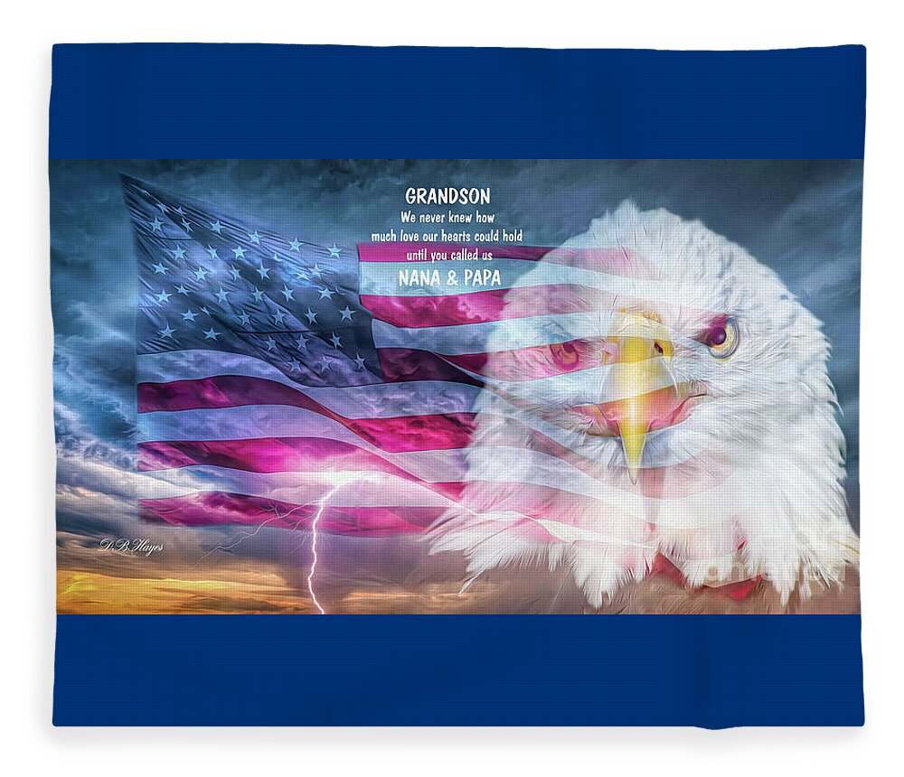 Patriotic Fleece Blanket featuring the photograph Patriotic Sky III With Message to Grandson by DB Hayes