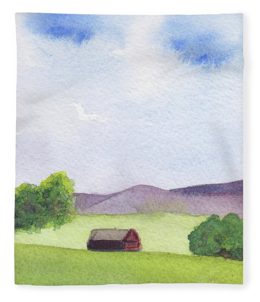 Berkshires Fleece Blanket featuring the painting Pause at Barn by Anne Katzeff