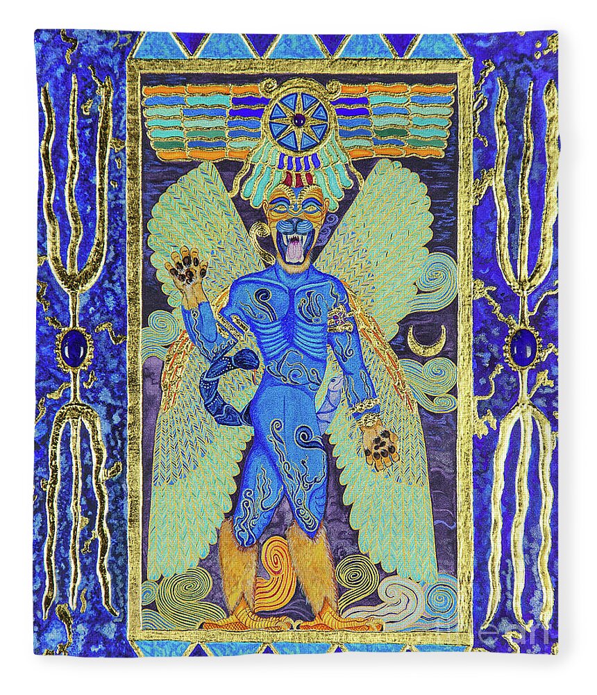 Babylon Fleece Blanket featuring the mixed media Pazuzu the Divine Exorcist by Ptahmassu Nofra-Uaa