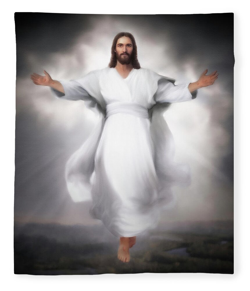 Jesus Fleece Blanket featuring the painting Peace Be Still by Brent Borup