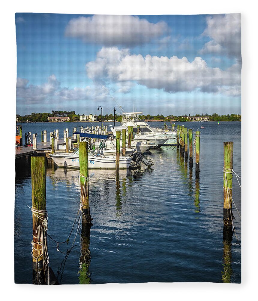 Boats Fleece Blanket featuring the photograph Peaceful Float at the Marina by Debra and Dave Vanderlaan