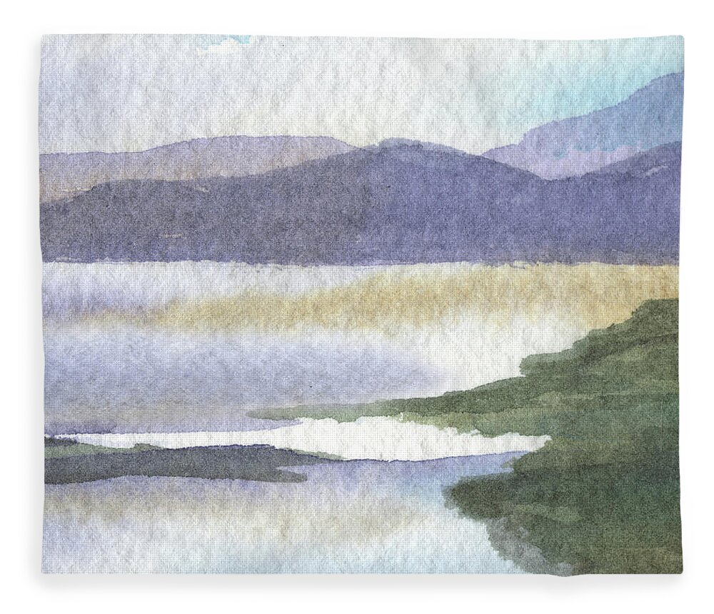 Calm Fleece Blanket featuring the painting Peaceful Lake Shore Dreamy Calm Landscape Quiet Meditative Nature II by Irina Sztukowski