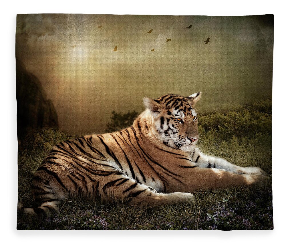 Bengal Tiger Fleece Blanket featuring the digital art Peaceful Resolve by Maggy Pease