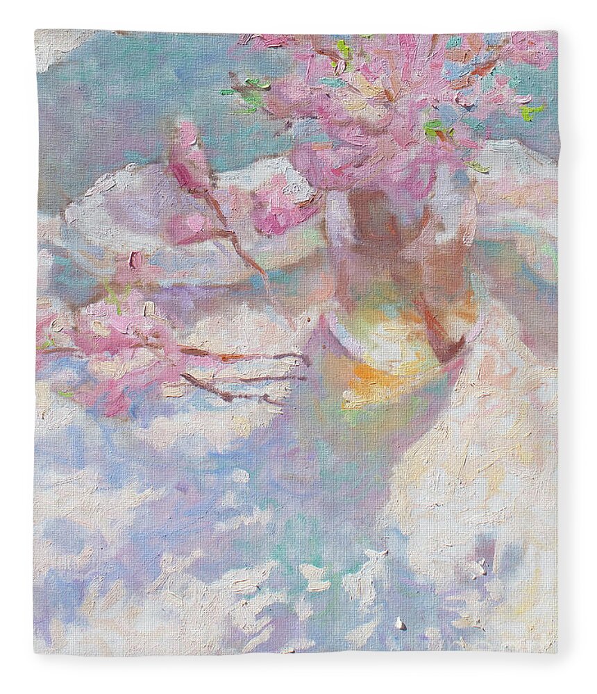 French Impressionism Fleece Blanket featuring the painting Peach Blossoms by Srishti Wilhelm