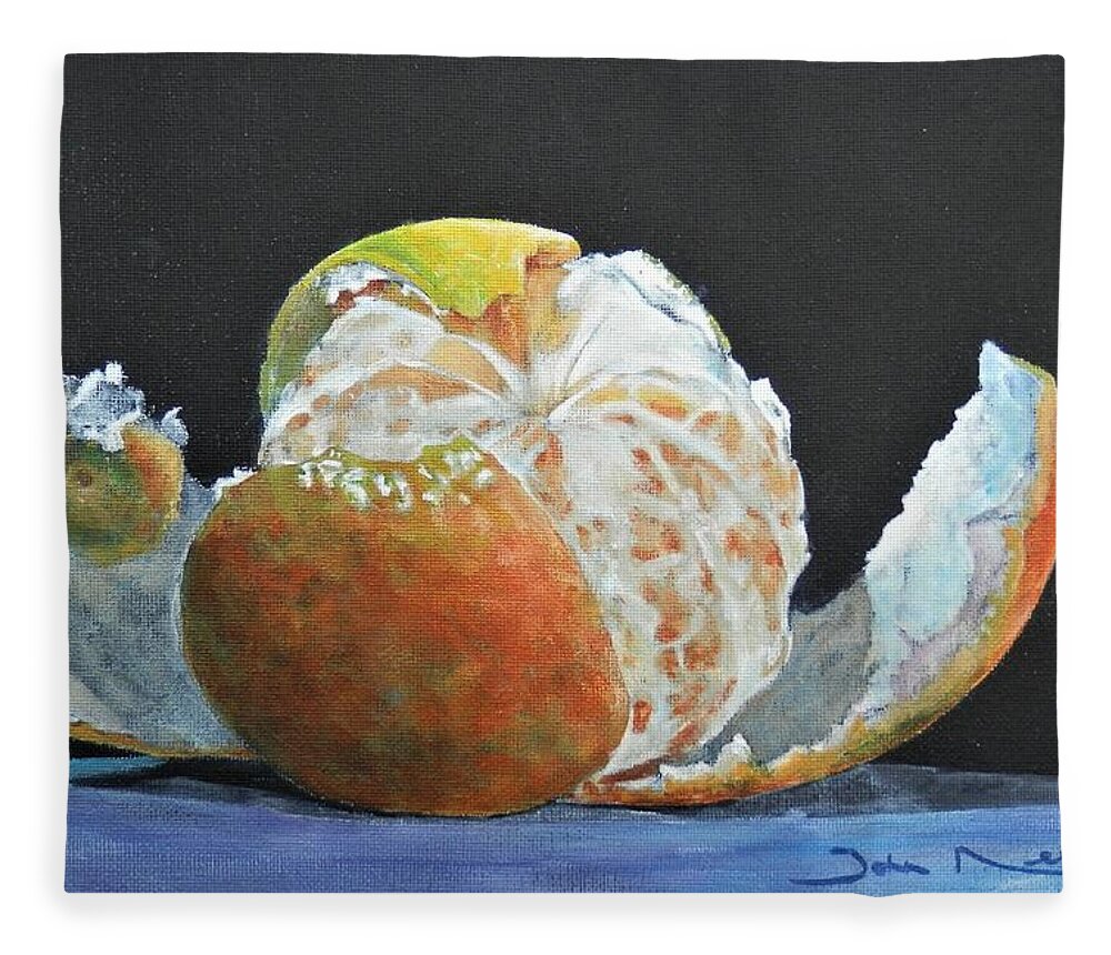 Orange Fleece Blanket featuring the painting Peeled Orange by John Neeve