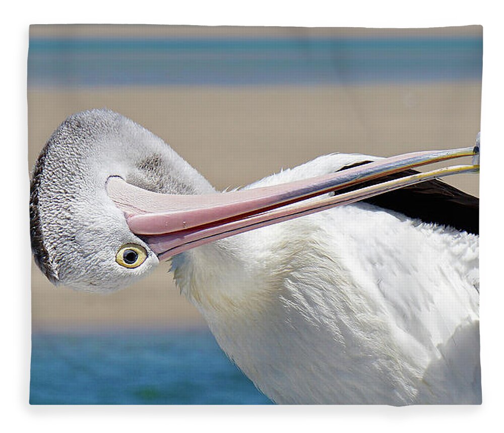 Australian Pelican Fleece Blanket featuring the digital art Pelican care 027 by Kevin Chippindall