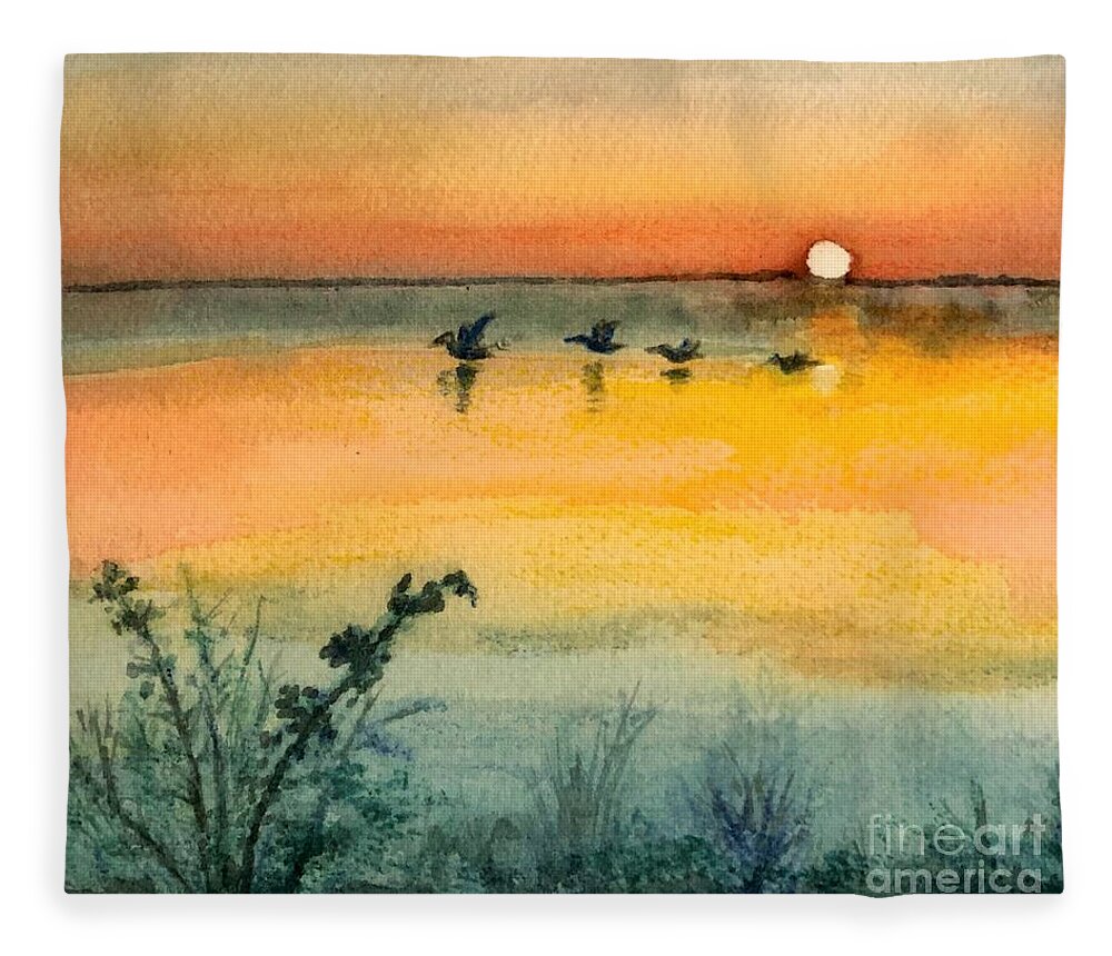 Pelicans Fleece Blanket featuring the painting Pelicans by Deb Stroh-Larson