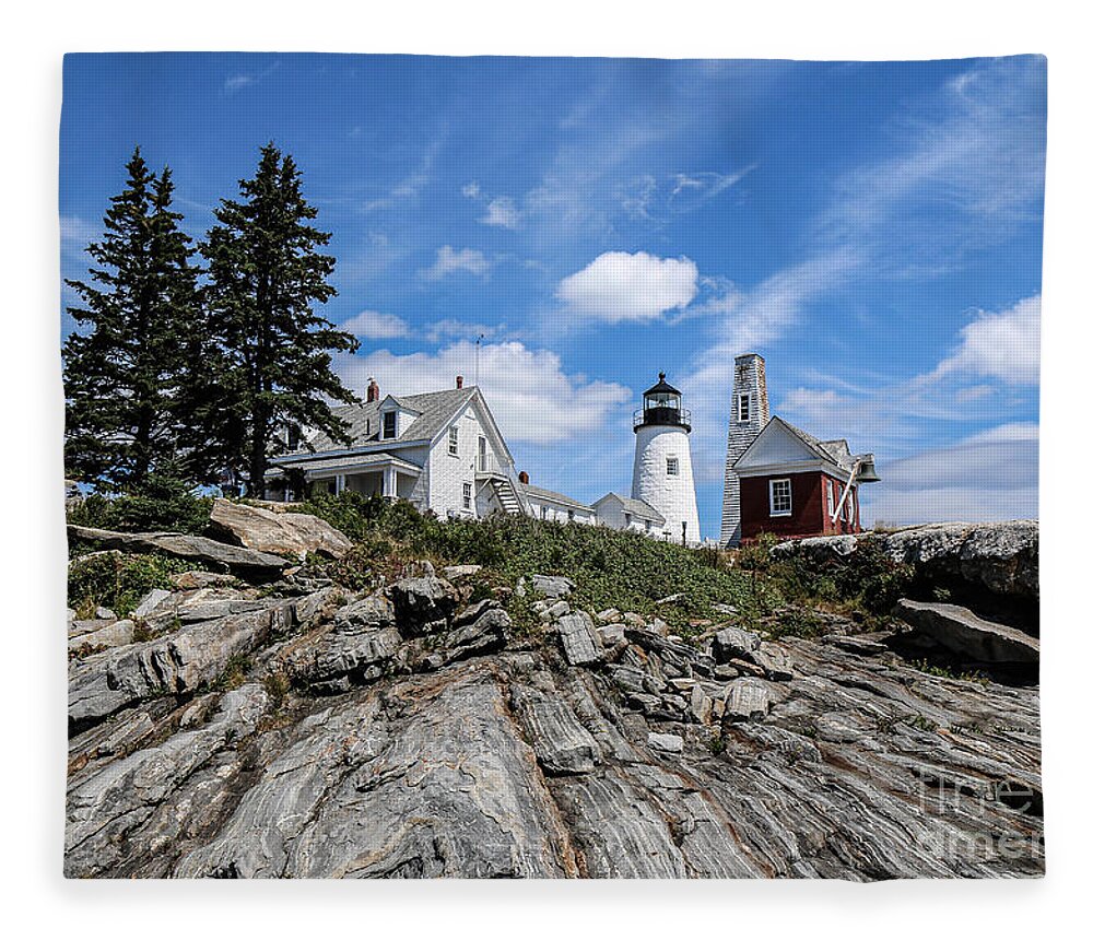 Lighthouse Fleece Blanket featuring the photograph Pemaquid Point Lighthouse Maine by Veronica Batterson