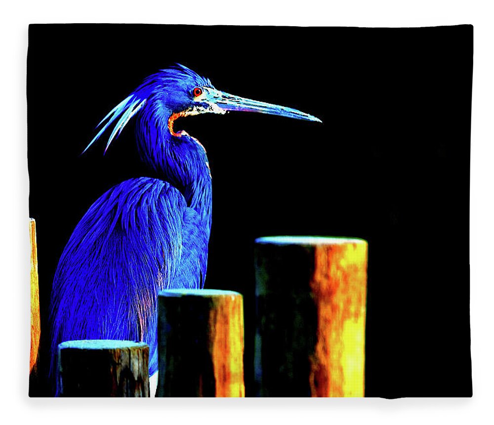 Wildlife Fleece Blanket featuring the digital art Pensive Blue Heron by SnapHappy Photos