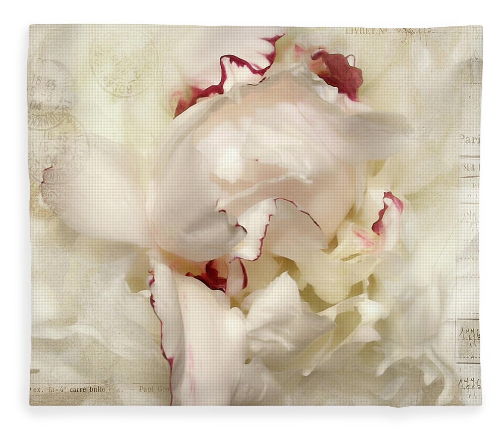 Flower Fleece Blanket featuring the photograph Peony - French Papers by Karen Lynch