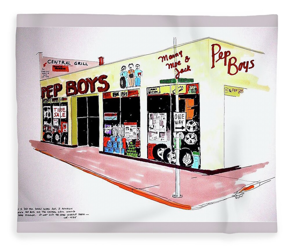 Graphic Fleece Blanket featuring the drawing Pep Boys by William Renzulli