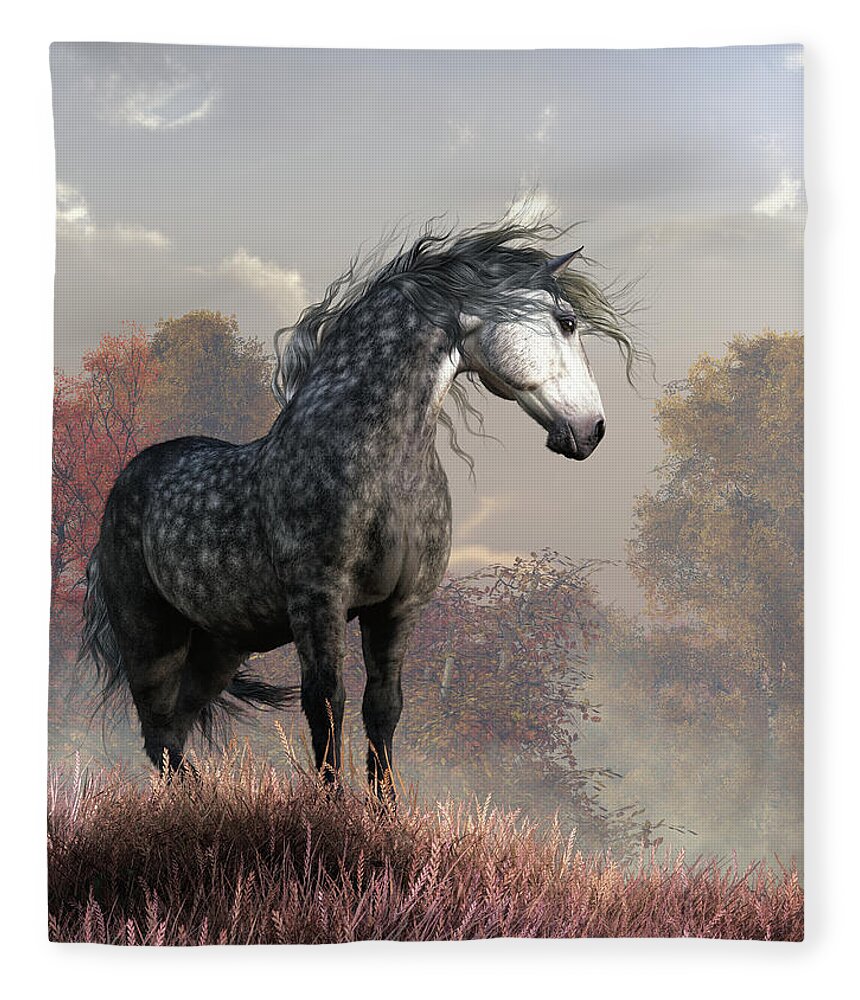Percheron Fleece Blanket featuring the digital art Percheron by Daniel Eskridge