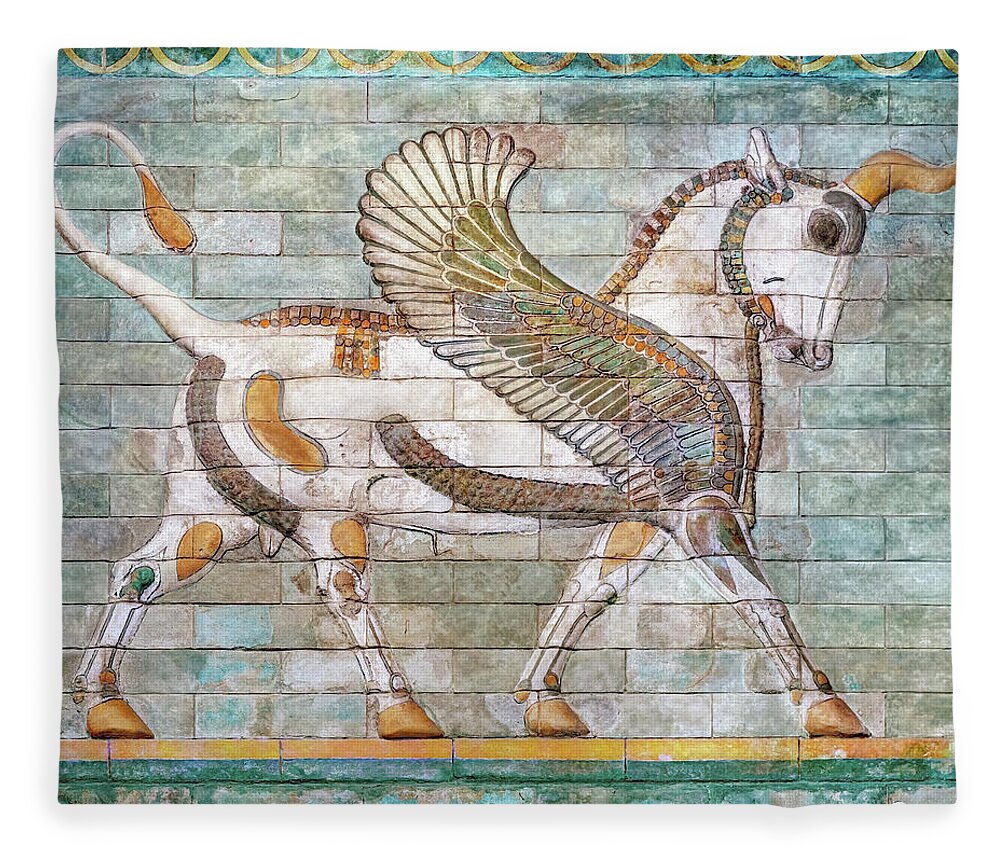 Persian Bull Fleece Blanket featuring the photograph Persian Winged Bull by Weston Westmoreland