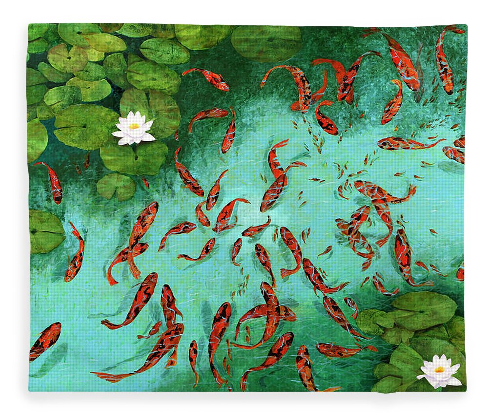 Golden Fishes Fleece Blanket featuring the painting Pesci E Pescetti by Guido Borelli