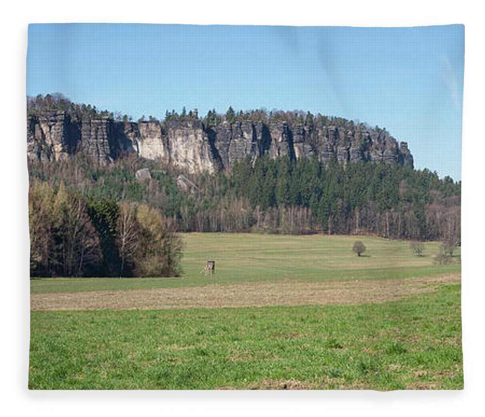 Saxon Switzerland Fleece Blanket featuring the photograph Pfaffenstein, mountain panorama in Saxon Switzerland by Adriana Mueller