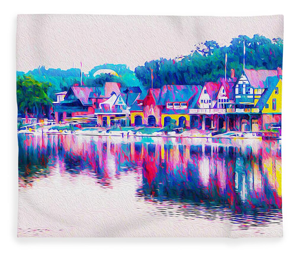 Philadelphia's Fleece Blanket featuring the photograph Philadelphia's Boathouse Row on the Schuylkill River by Bill Cannon
