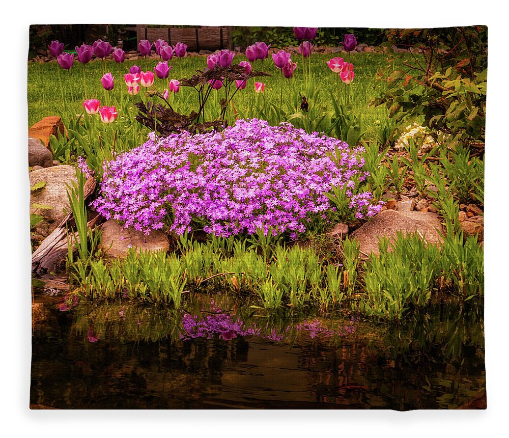 Phlox Fleece Blanket featuring the photograph Phlox and Tulips by Dan Eskelson