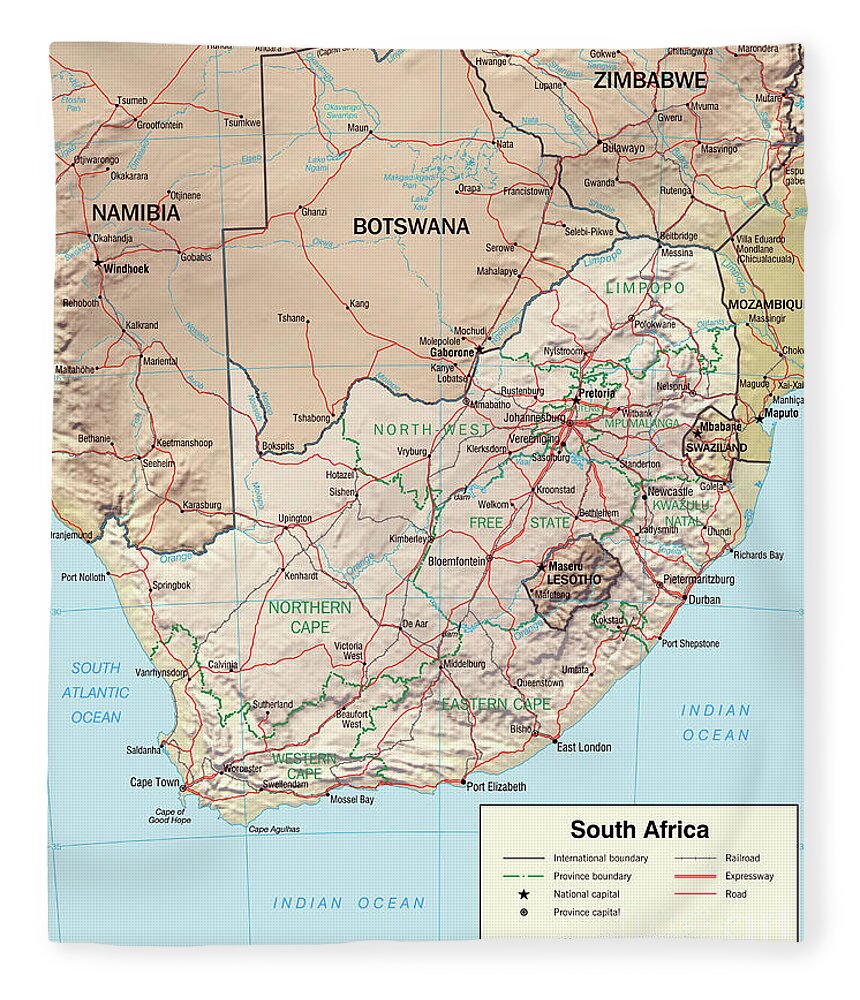 Physiographic Map Of South Africa, 2005 Fleece Blanket by Granger - Pixels