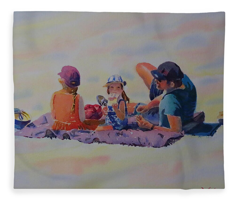 Picnic Fleece Blanket featuring the painting Picnic at Lake Ontario Park by David Gilmore