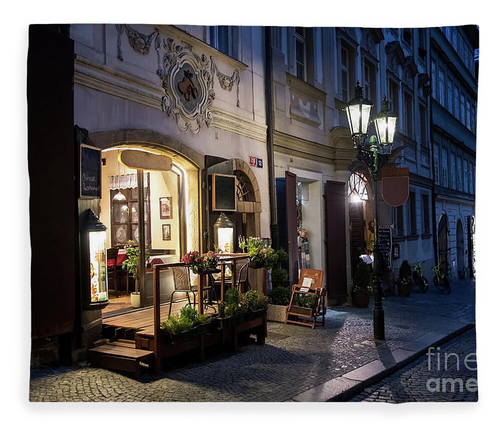 Architecture Fleece Blanket featuring the photograph Picturesque Restaurant In The Streets Of Prague In The Czech Republic by Andreas Berthold