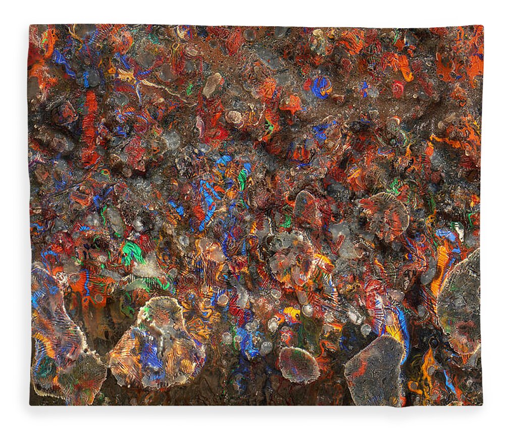 Pieced Together Fleece Blanket featuring the mixed media Pieced Together - Icy Abstract 23 by Sami Tiainen