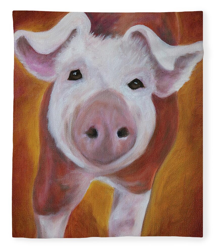 Art Fleece Blanket featuring the painting Piglet Piccinni by Tammy Pool