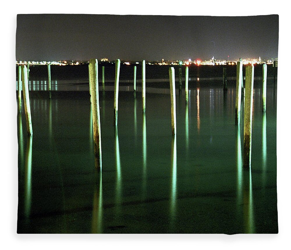 Harbor Fleece Blanket featuring the photograph Pilings in Jamestown Harbor by Jim Feldman